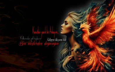 Kanatları yanık bir ankayım         Küllerimden gül toplarımGölgeye düşsem bile             Ben ateşlerden doğacağım.....